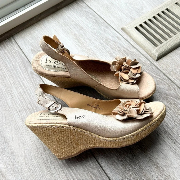 BOC Born  Concept Blossom Espadrilles Leather Wedge Heels Sandals in Champagne - Picture 2 of 15